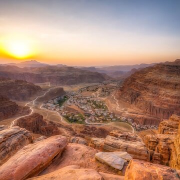 Cityscape view of Wadi Musa town located in southern Jordan and the nearest town to the archaeological site of Petra