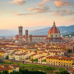 Fototapeta na wymiar Florence city downtown skyline cityscape of Tuscany Italy at sunset