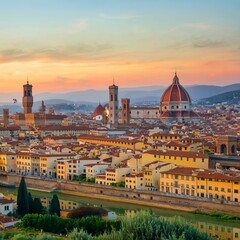 Fototapeta na wymiar Florence city downtown skyline cityscape of Tuscany Italy at sunset