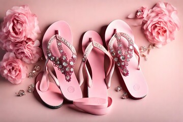 pink shoes and flowers - obrazy, fototapety, plakaty