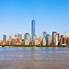 Fototapeta na wymiar New York City skyline. Manhattan Skyscrapers panorama over Hudson river from New Jersey City