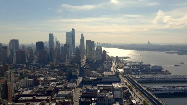 Stock video New York Hells Kitchen and Chelsea Piers 2023 high contrast
