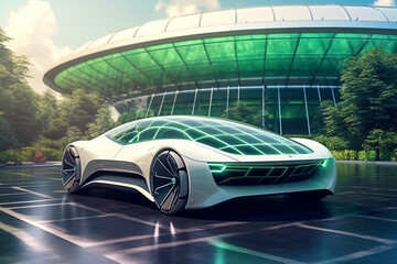 An innovative vision of an ec friendly electric car that represents the future of transportation. Ai generated - 672828708