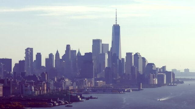 Aerial stock video telephoto New York City 2023