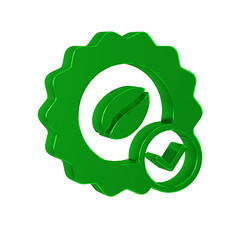 Green Medal for coffee icon isolated on transparent background. Premium quality coffee badge.