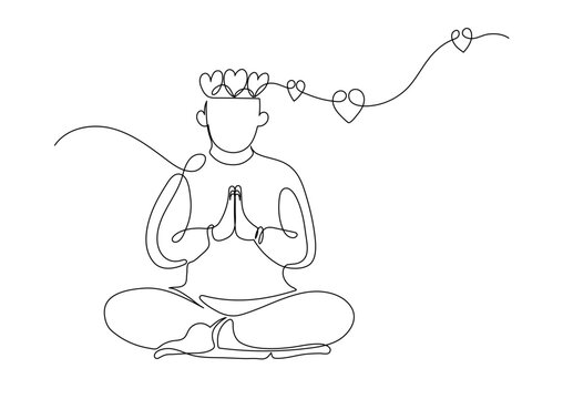 recommend clip art: Man praying with love in lotus pose. Religion, faith, mediation concept. Continuous line drawing.