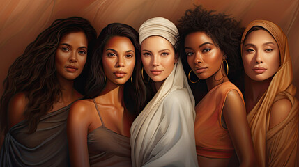 Obraz premium Portrait of Diverse, Beautiful Women Showcasing Natural Beauty and Glowing Skin