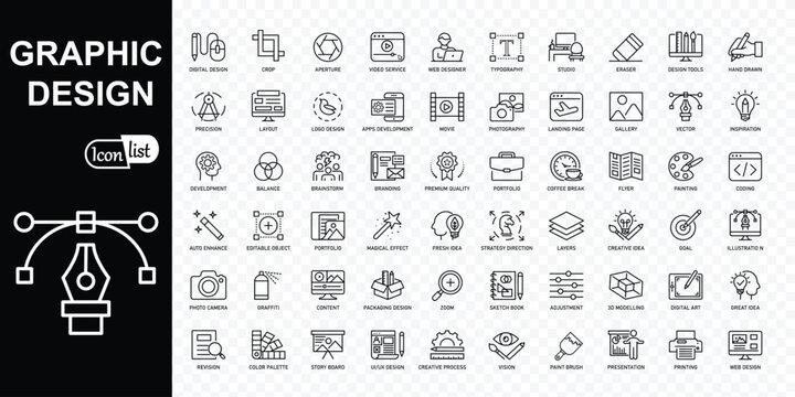 Graphic design line icons . Outline editable stroke
