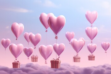 Birthday celebration with heart balloons  gift boxes on pink backgroundits a boy concept.