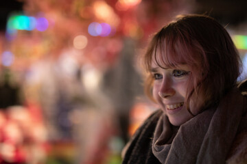 Fototapeta premium young shy cosplay woman in dress on an rainy day on halloween