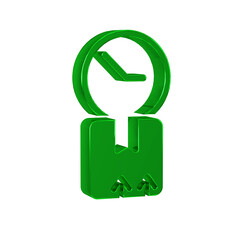 Green Carton cardboard box and fast time delivery icon isolated on transparent background. Box, package, parcel sign. Delivery and packaging.
