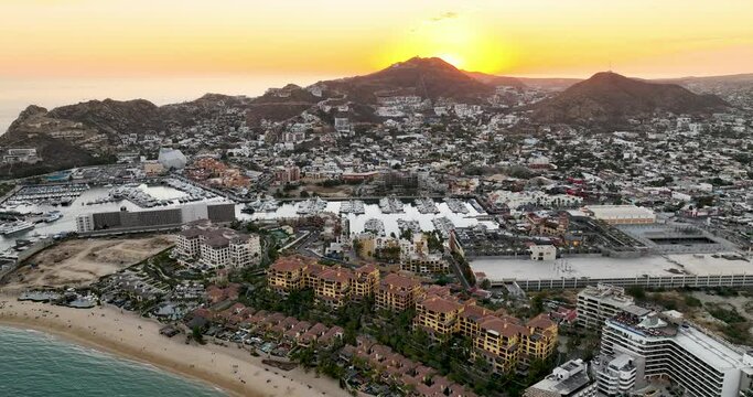 Above Cabo San Lucas Wide Angle Shot Aerial of City Baja Mexico