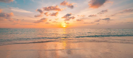  Closeup sea sand beach. Beautiful panoramic landscape. Inspire tropical seascape horizon. Peace sunset sky calm tranquil relax panorama summer mood. Positive energy, meditation summer tropical island © icemanphotos