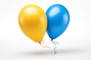 Vibrant yellow and blue balloon floating gracefully on a clean and pristine white background