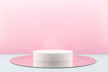 Arrière plan gris et rose avec présentoir pour des produits avec un rendu 3 D. Plate-forme vide...