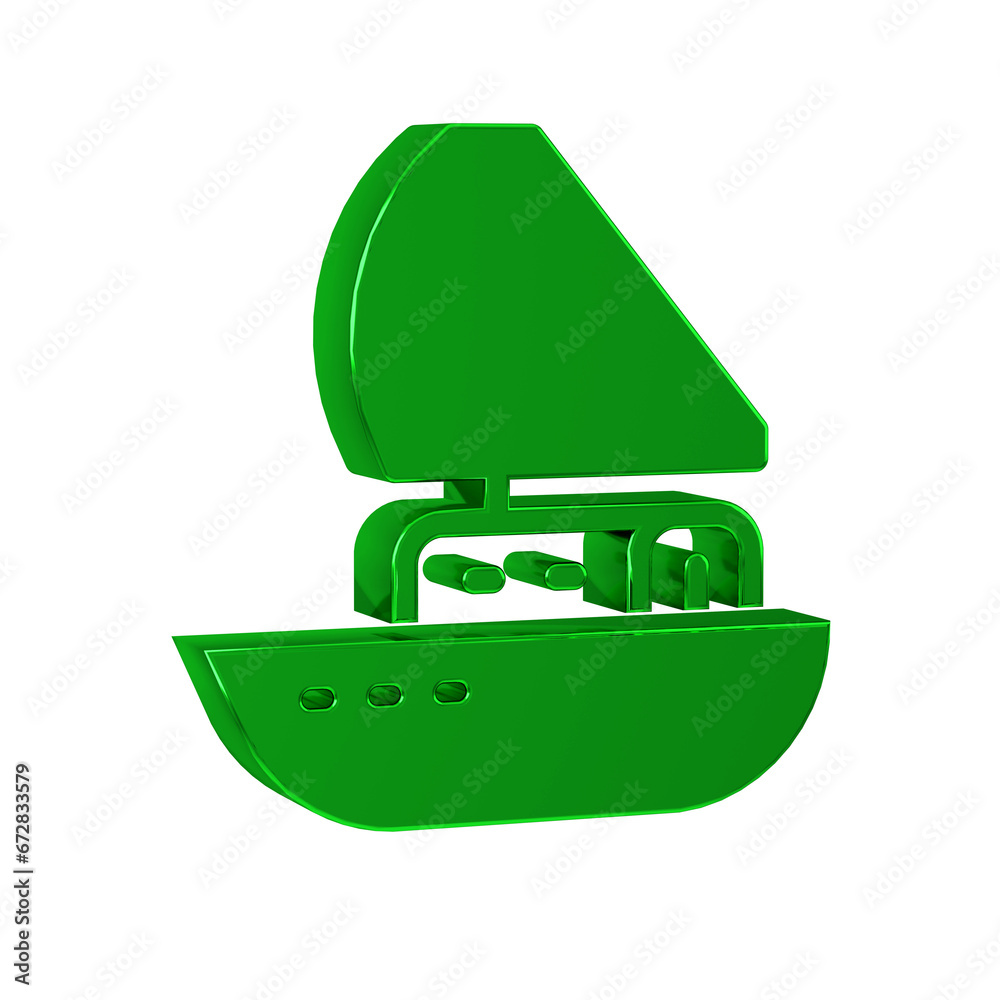 Sticker Green Yacht sailboat or sailing ship icon isolated on transparent background. Sail boat marine cruise travel.