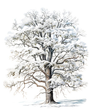 Winter Tree Sublimation Clipart with Watercolor, Transparent Background, transparent png, Created using generative AI