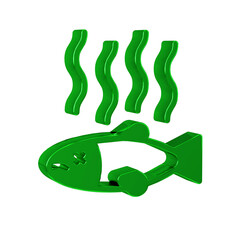 Green Dead fish icon isolated on transparent background. Rotten fish.