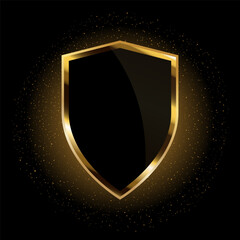 Shield Shape with Gold Gradient. Sheild security and guarantee symbol vector design element - obrazy, fototapety, plakaty