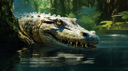 Fototapeta premium Crocodile on the surface of the water