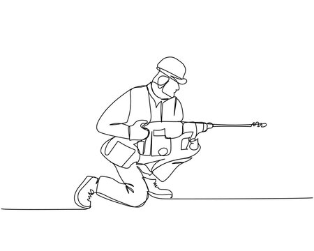 construction worker drilling, single line art clip art preview