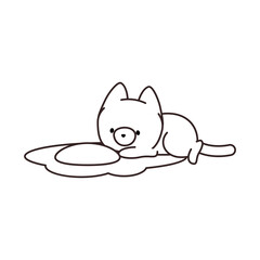 Cute kawaii kitten with egg coloring page