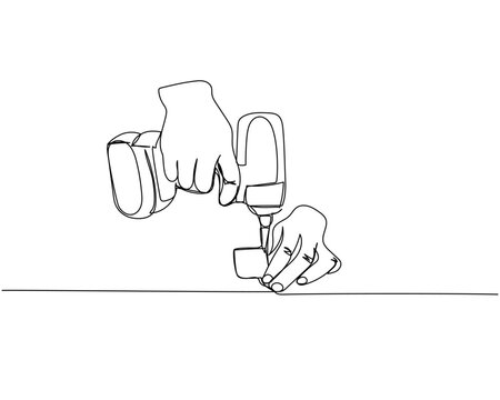 recommend clip art: Screwdriver in hand, tighten screws, fasten parts one line art. Continuous line drawing of repair, professional, hand, people, concept, support, maintenance.