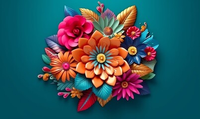 Abstract 3D colorful flowers, ai generated