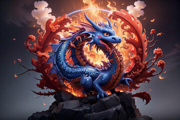 The dragon's fire embodies the fusion of Japanese heritage and the elemental force of fire