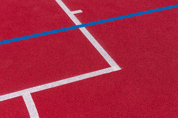 Blue and orange floor volleyball, basketball, badminton, futsal, handball court. Horizontal sport...