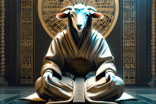 A meditating lamb. Generative AI