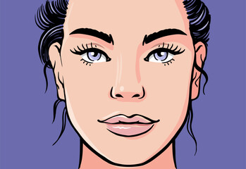 Young woman face. Portrait model for design. Fashion beauty