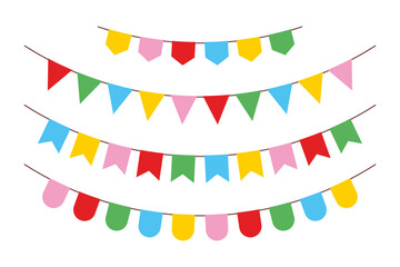 Festive flag garland. Birthday party and carnival garland decoration. isolated on white background - obrazy, fototapety, plakaty