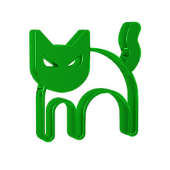 Green Black cat icon isolated on transparent background. Happy Halloween party.