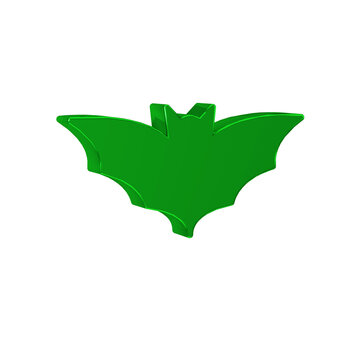 Green Flying bat icon isolated on transparent background. Happy Halloween party.