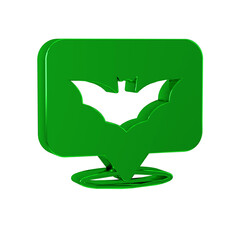 Green Flying bat icon isolated on transparent background. Happy Halloween party.