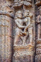Erotic structure on the walls of temple while traveling to the world heritage site Konarka temple of Orisha, India, near Puri, 11th February 2020.