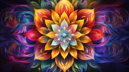 Raamstickers A kaleidoscope of radiant colors dancing in perfect harmony, forming a mesmerizing mandala of unity. © Naveed
