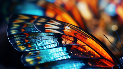 A delightfully captivating close-up of magnificent hued butterfly wings in sharp clarity - ideal for wildlife admirers or dreamlike design inspirations. - obrazy, fototapety, plakaty
