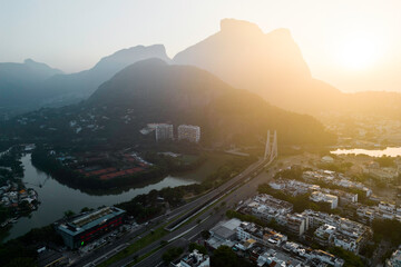 Aerial View of Hills and Mountains in Barra da Tijuca on Sunrise