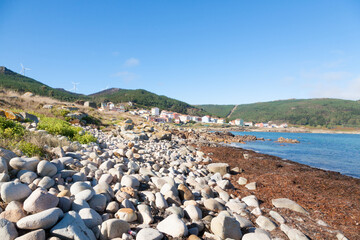 Camelle town view from the beach, Galicia, Spain
