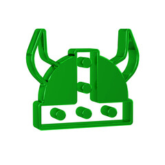 Green Viking in horned helmet icon isolated on transparent background.