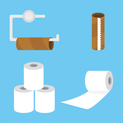 Empty toilet paper roll on toilet paper holder vector illustration on blue background. Restroom tissue paper.