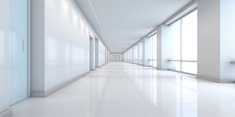 Long Office Corridor With Defocused Room Background For Presentations
