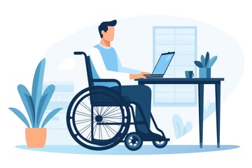 Man In Wheelchair Working From His Home Office
