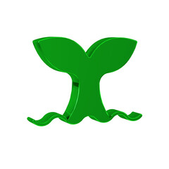 Green Whale tail in ocean wave icon isolated on transparent background.
