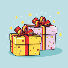 Happy New Year and Merry Christmas, birthday cartoon gift boxes Vector