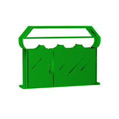 Green Shopping building or market store icon isolated on transparent background. Shop construction.