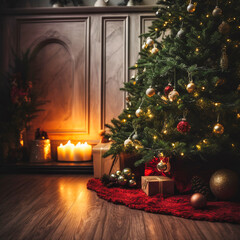 Fototapeta na wymiar Christmas Tree with Decorations closeup