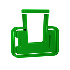 Green Food ordering on mobile icon isolated on transparent background. Order by mobile phone. Restaurant food delivery concept.